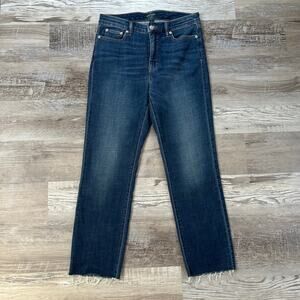 Lauren Ralph Lauren Regal Straight Ankle Jeans Raw Hem Dark Wash Mid Rise